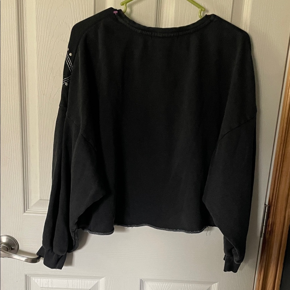 Black Stud-Embellished Women's Crop Pullover - Picture 3 of 4